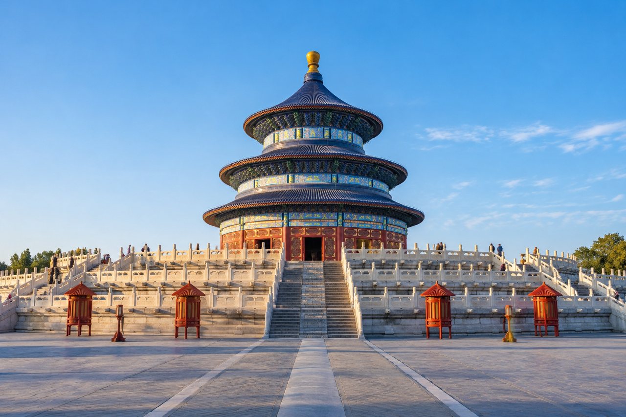 Beijing Capital: the Temple of Heaven's Hall of Prayer for Good Harvests under a clear blue sky (AI-generated image)